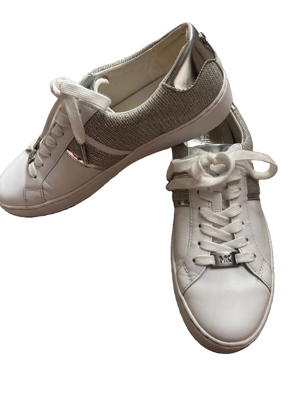 Michael Kors Irving Glitter chain Mesh White & Silver Lace-Up Leather Sneaker